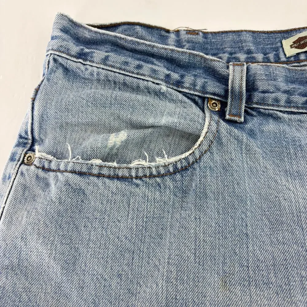 Harley-Davidson MotorClothes Jeans 38x30 Light Wash Distressed Moto Biker Denim